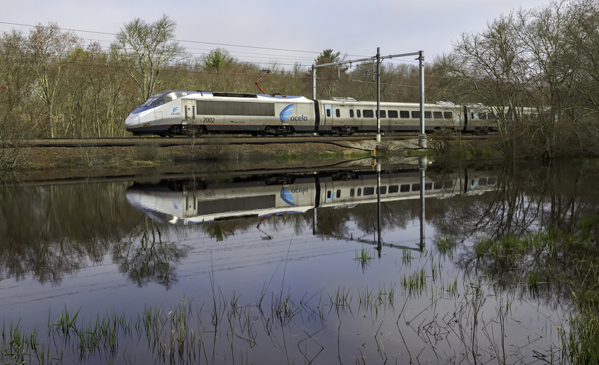 Photo of Acela 2002 Train 2159 Passing Pond in West Kingston, RI