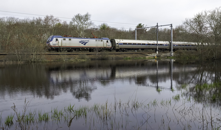 Photo of Amtrak Train 83 Passing Pond in West Kingston, RI