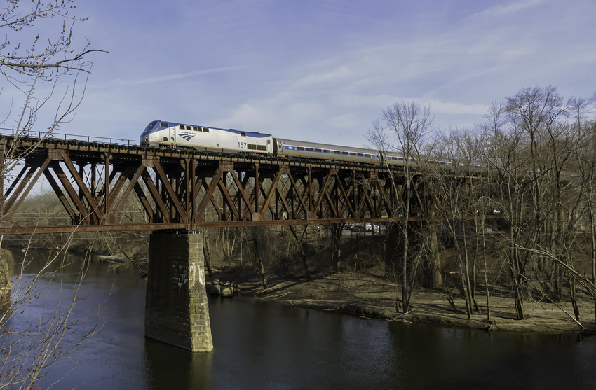 Photo of Amtrak Vermonter Crossing Deerfield River Northbound