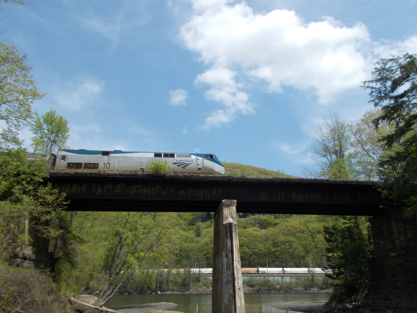 Photo of Southbound Amtrak Vermonter crossing Saxton's River,Bellows Falls,VT