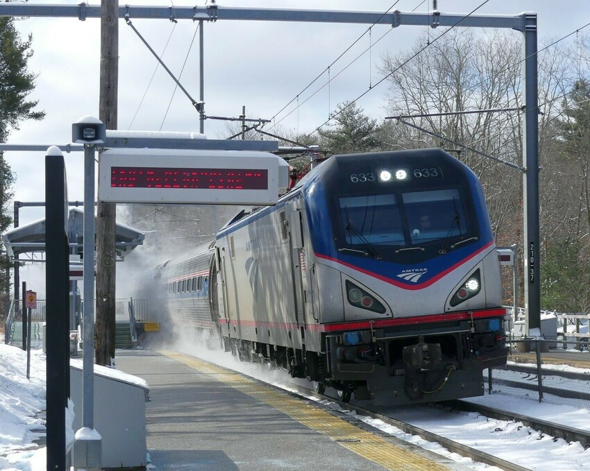 Photo of Amtrak NE Regional speeds through Sharon 2/28/19