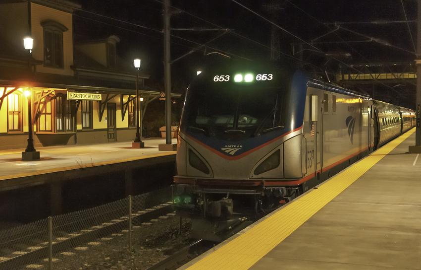 Photo of Amtrak Train 88 Arriving Kingston Station After Dark