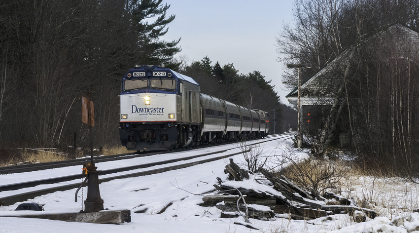 Photo of Downeaster 694 Passing B&M's Old Wells Depot
