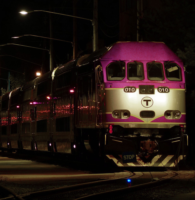 Photo of MBTA Train rests on Independence Day at Needham Heights