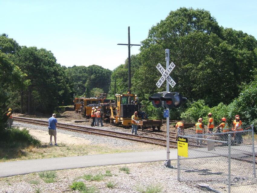 Photo of Railworks commencing tie replacement at Canal Junction