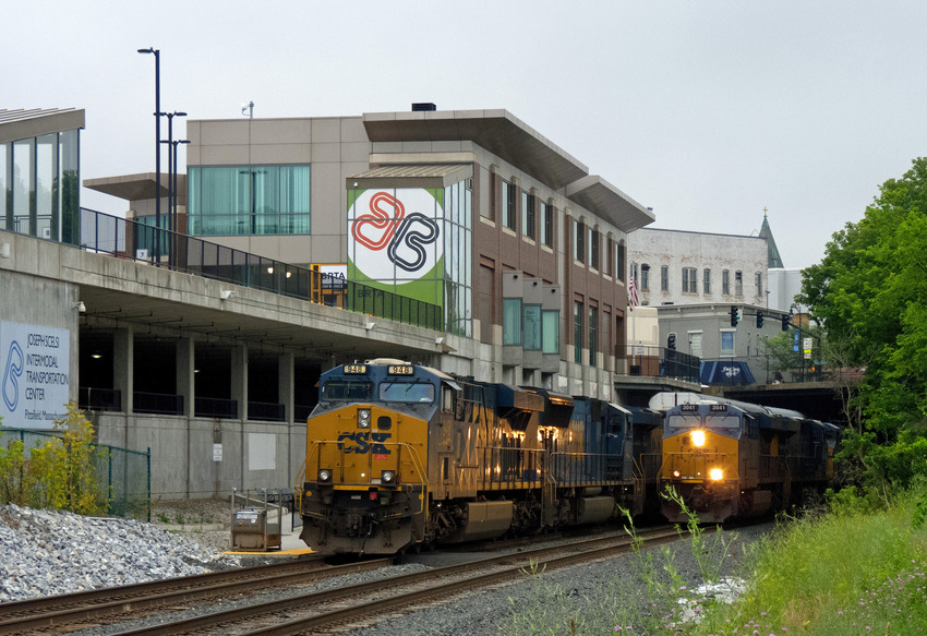 Photo of CSX Light Engines overtake Q293 at Pittsfield