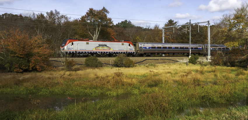 Photo of AMTK 642 Veterans ACS-64 Leads Train 173 Past the Pond
