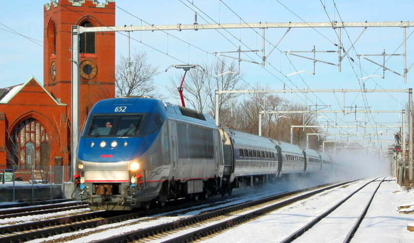 Photo of Amtrak HHP-8 speeding through Attleboro MA
